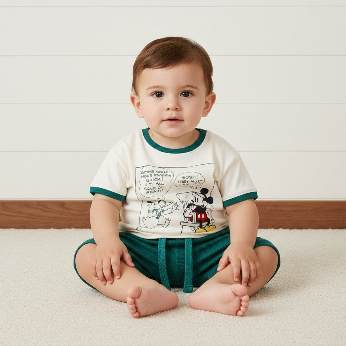 MAX-Mickey Mouse Print T-shirt and Shorts Set