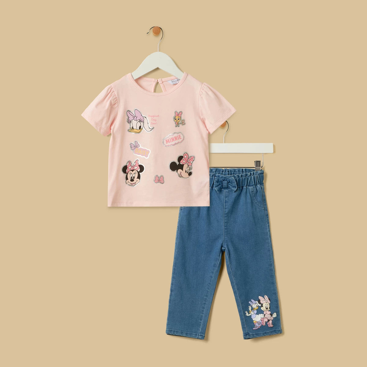 MAX-Minnie Mouse and Daisy Duck Print Cotton T-shirt and Jeans Set