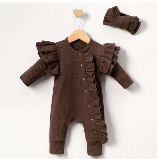 Frilled romper with headband