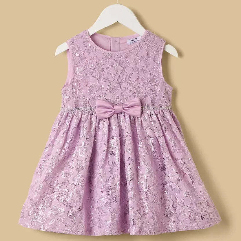 MAX-Lace Sequin Embellished Sleeveless Dress