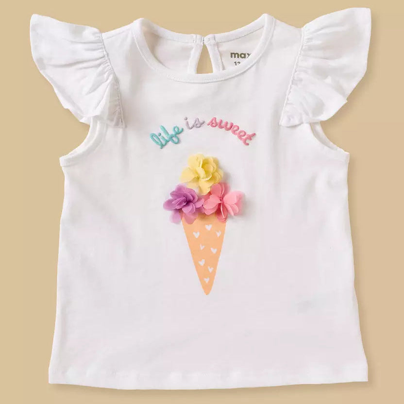MAX-Pack of 3 - Ice Cream Print Cap Sleeves Top