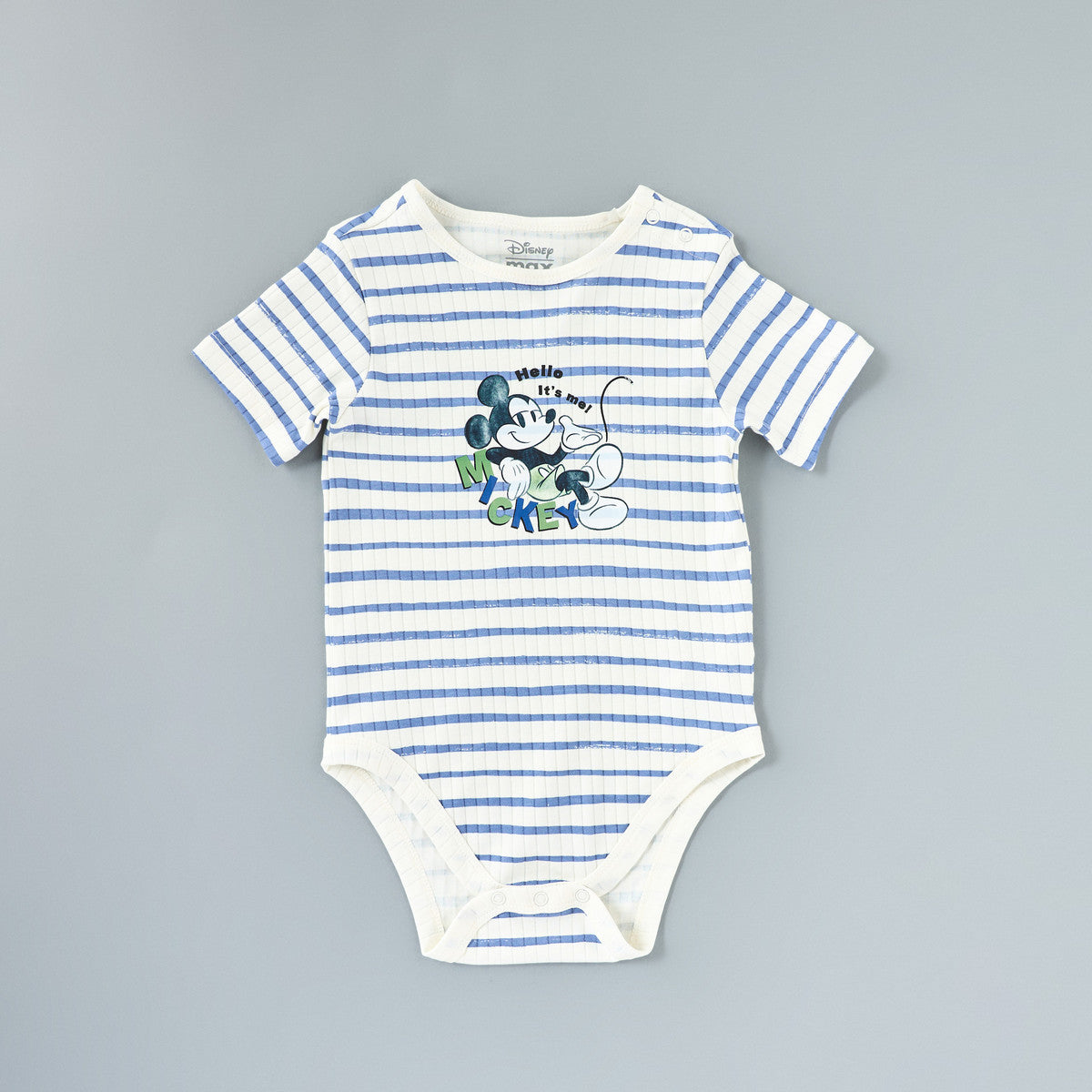 MAX-Mickey Mouse Print Cotton Bodysuit with Romper and Cap
