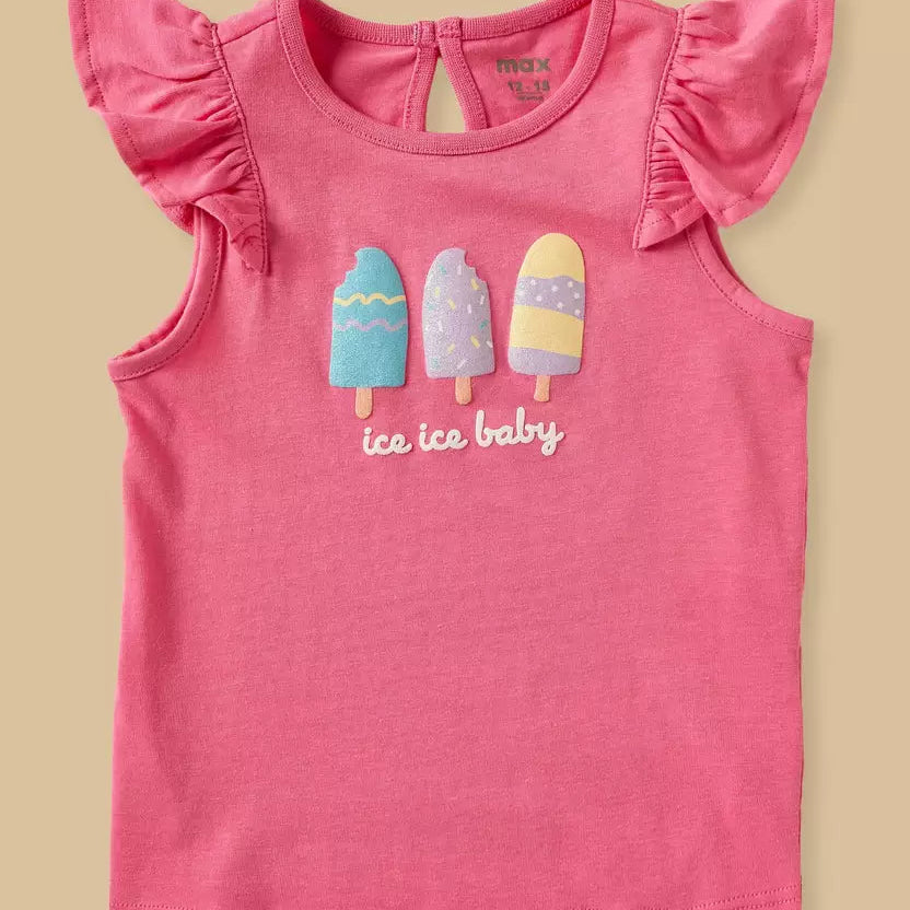 MAX-Pack of 3 - Ice Cream Print Cap Sleeves Top