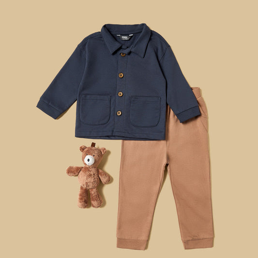 MAX- Plain Cotton Shirt with Joggers and Soft Toy