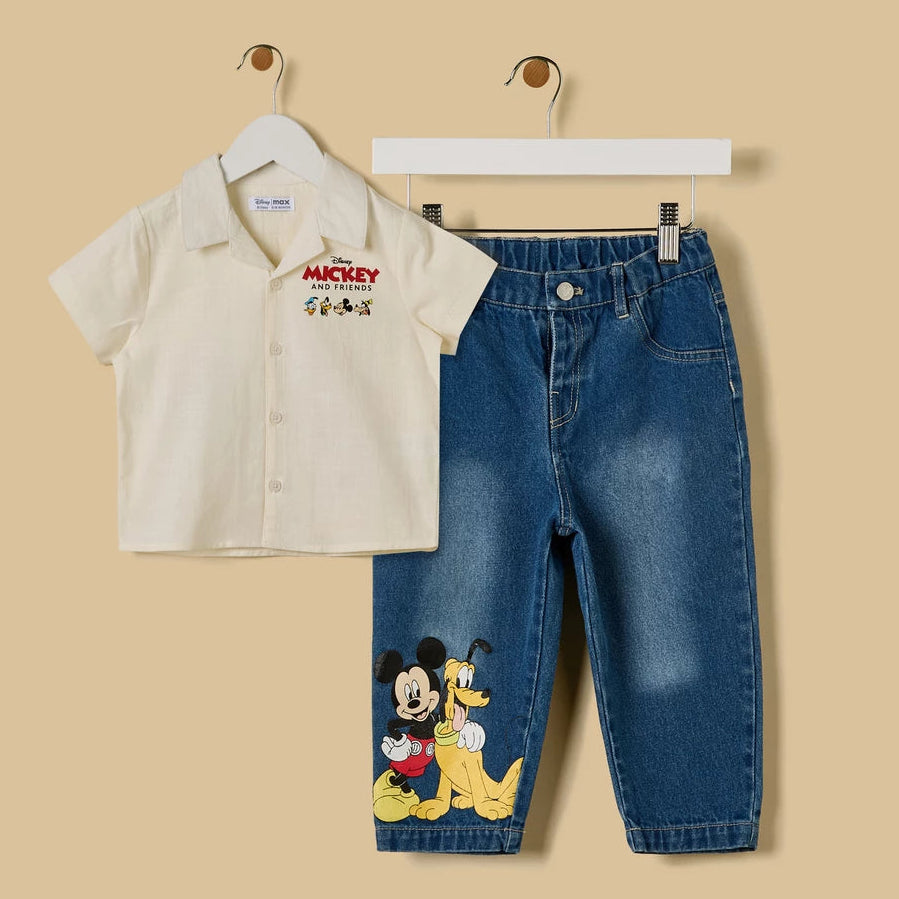 MAX - Mickey Mouse and Friends Print Cotton Shirt and Jeans Set