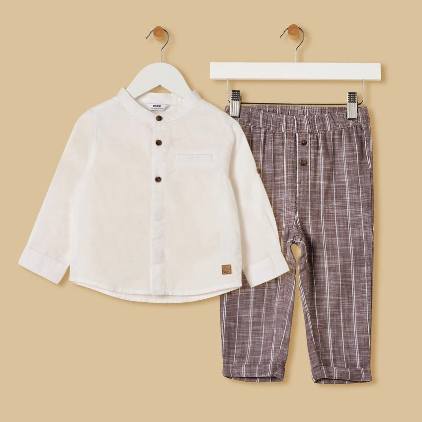 MAX - Mandarin Collar Shirt and Striped Pant Set