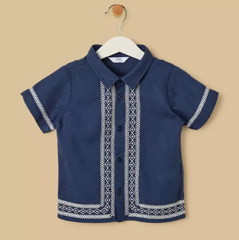 MAX-Embroidered Cotton Shirt and Shorts Set