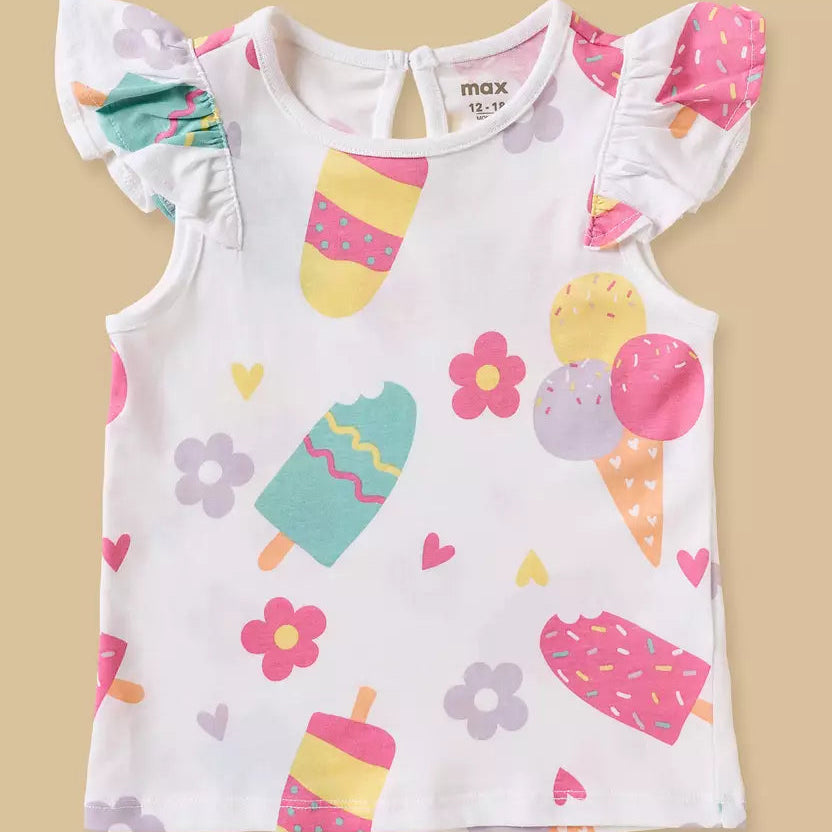 MAX-Pack of 3 - Ice Cream Print Cap Sleeves Top