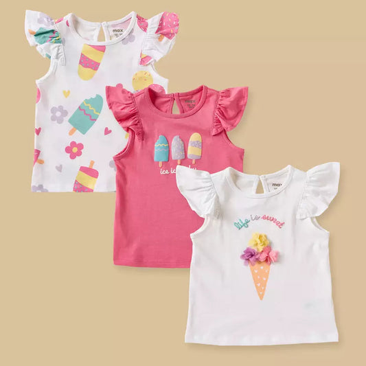 MAX-Pack of 3 - Ice Cream Print Cap Sleeves Top