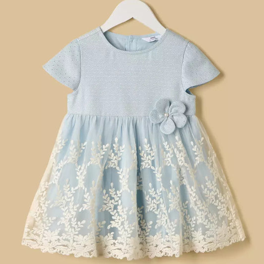 MAX-Embroidered Mesh Overlay Jacquard Dress