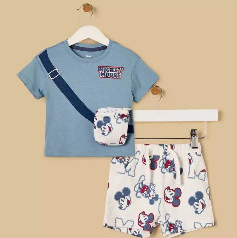 MAX-Mickey Mouse 3D Bag Accent Cotton T-shirt and Shorts Set