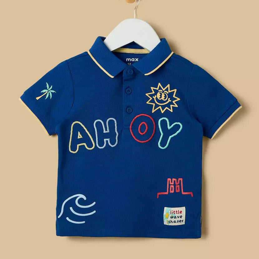 MAX-Ahoy Embroidered Pique Polo T-shirt and Shorts Set