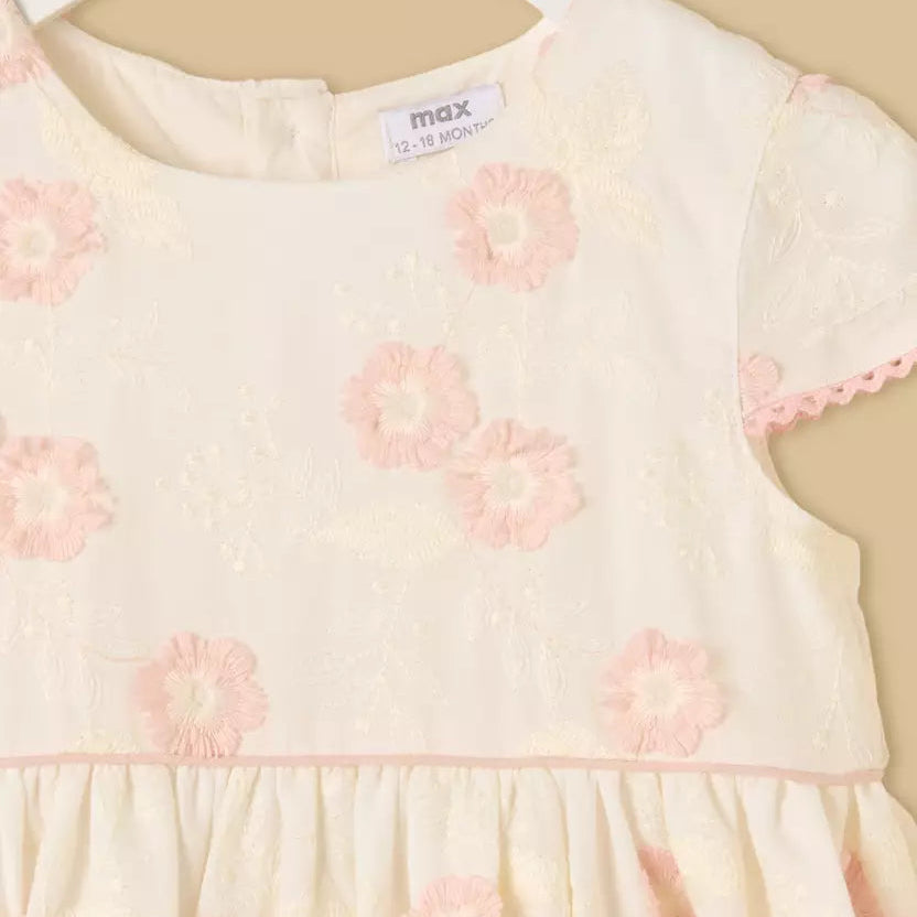 MAX-Floral Embroidered Cotton Dress with Bloomers