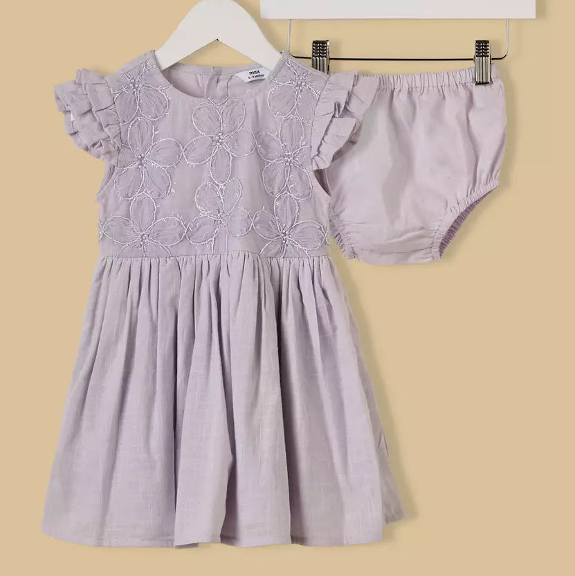 MAX-Floral Embroidered Cotton Dress with Bloomers