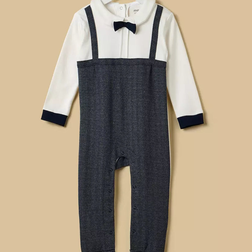 MAX-Herringbone Sleepsuit with Bow Tie