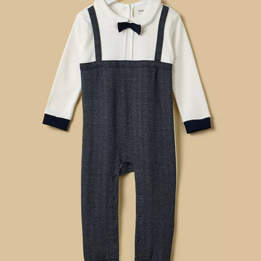 MAX-Herringbone Sleepsuit with Bow Tie