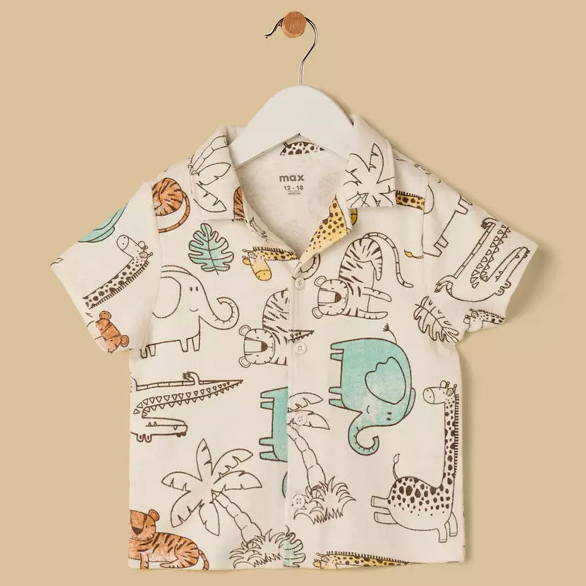 MAX-Animal Print Cotton Shirt and Shorts Set