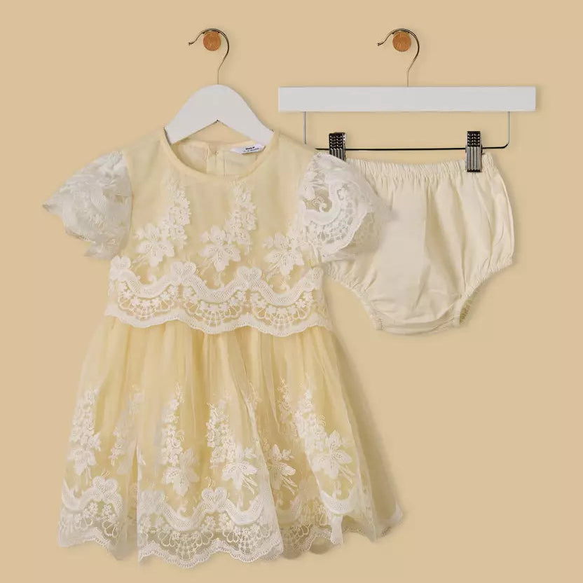 MAX-Mesh Overlay Dress with Bloomers