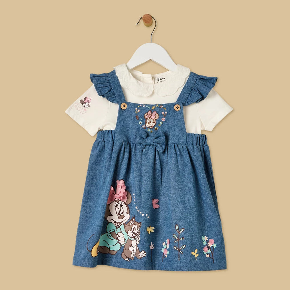 MAX - Minnie Mouse Print Denim Pinafore with Top