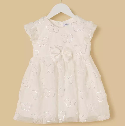 MAX-Butterfly Sequin Embellished Mesh Dress