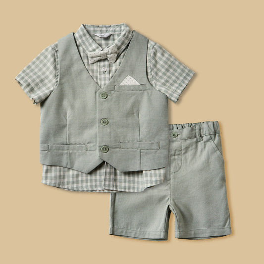 MAX - Checked Cotton Shirt with Waistcoat and Shorts