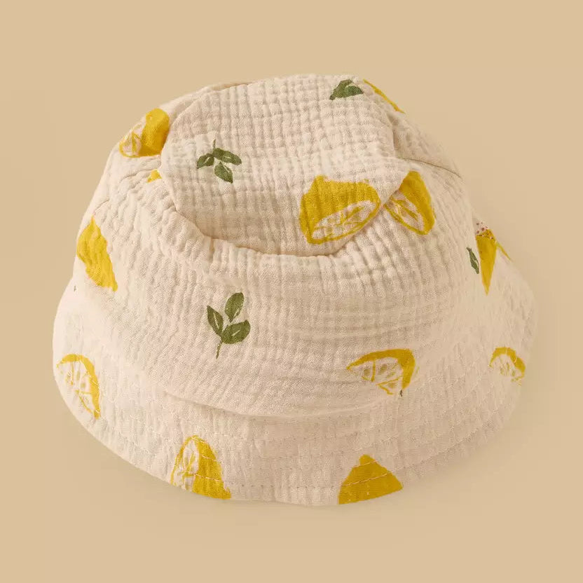 MAX-Lemon Print Double Gauze Cotton Shirt with Shorts and Hat