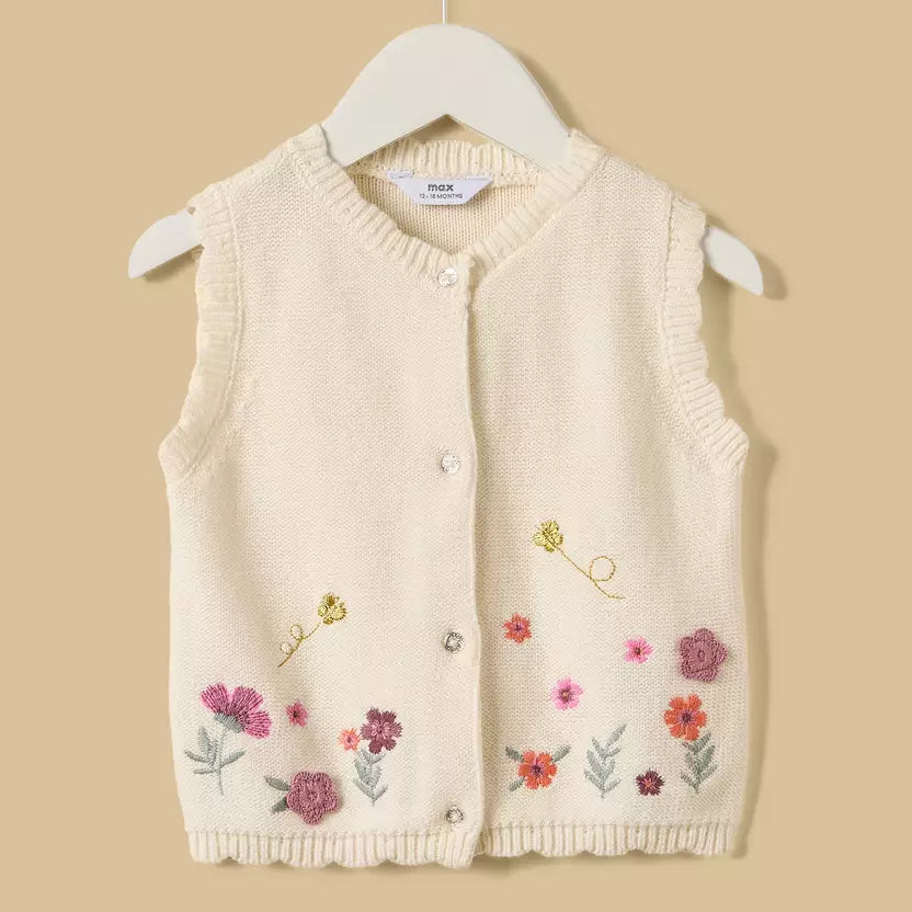 MAX-Floral Embroidered Cardigan and Shorts Set
