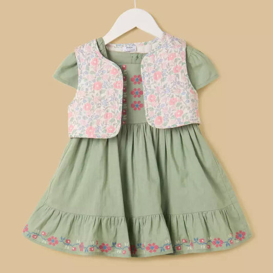 MAX-Embroidered Dress with Quilted Shrug