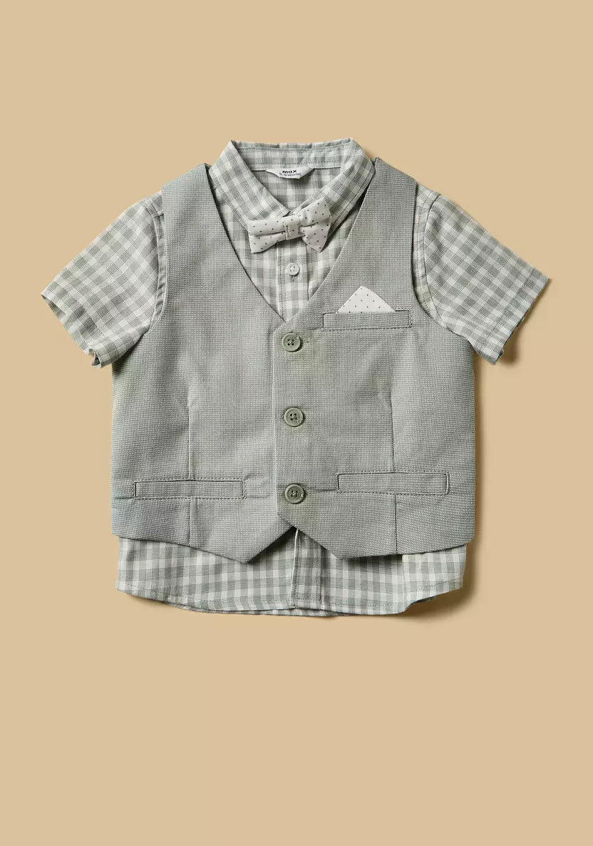 MAX - Checked Cotton Shirt with Waistcoat and Shorts