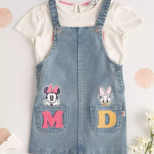 MAX-Minnie Mouse and Donald Duck Print T-shirt and Dungaree Set