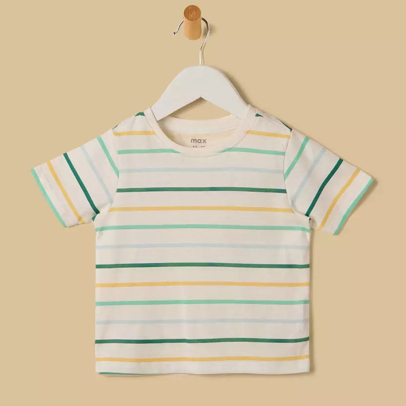 MAX-Embroidered Denim Dungaree with Striped T-shirt