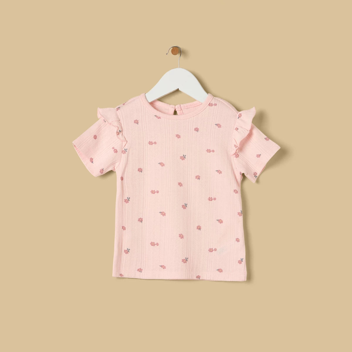 MAX-Floral Print Pointelle Cotton Shorts Set