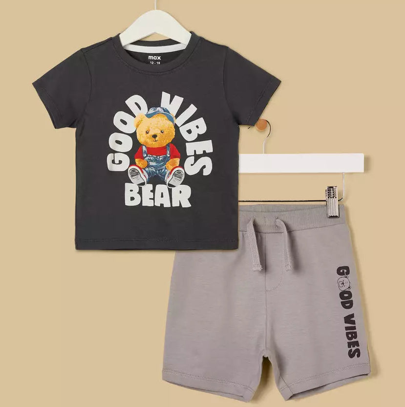 MAX-Bear Print Cotton T-shirt and Shorts Set