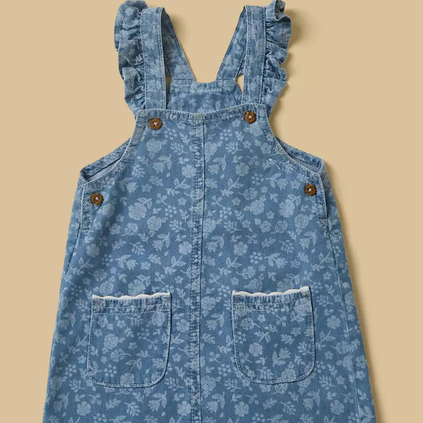 MAX-Printed Denim Pinafore with T-shirt and Headband Set
