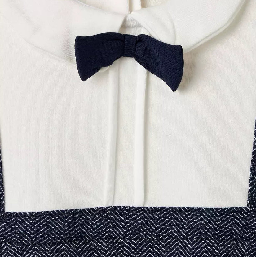 MAX-Herringbone Sleepsuit with Bow Tie