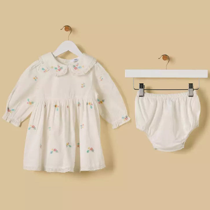 MAX-Embroidered Cotton Dress with Bloomers