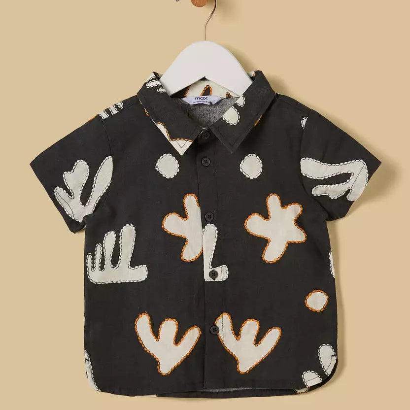 MAX-Printed Linen Blend Shirt and Shorts Set