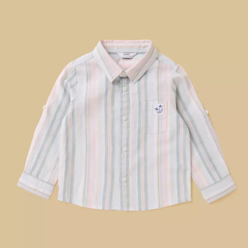 MAX-Striped Cotton Shirt with T-shirt and Pants Set