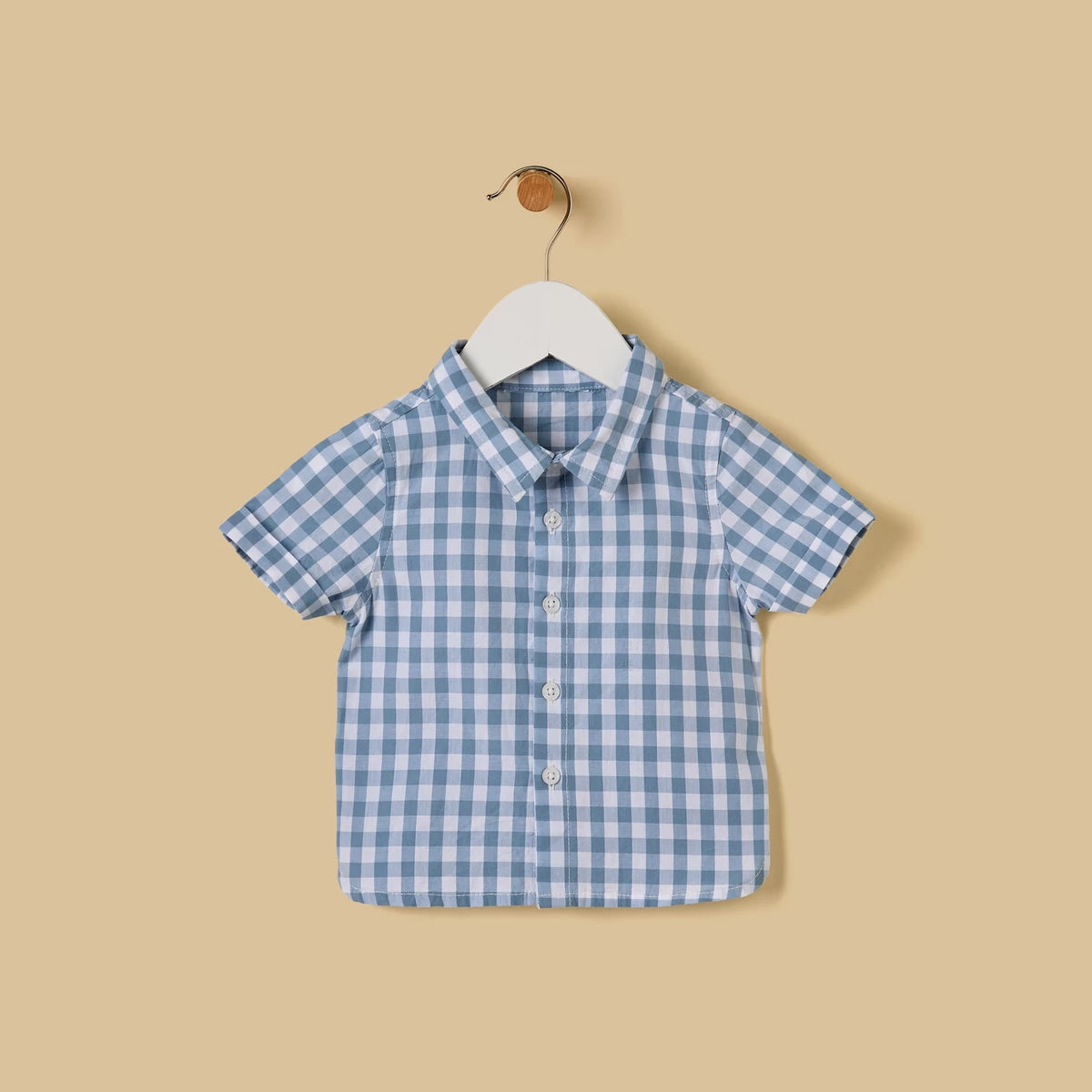 MAX-Gingham Cotton Shirt and Shorts Set