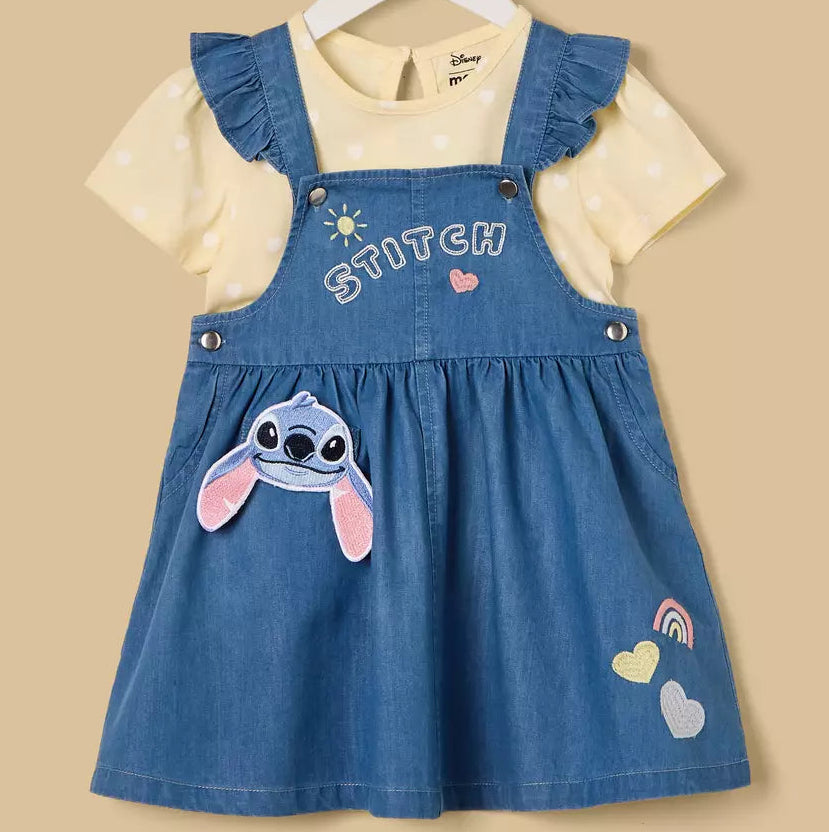 MAX-Stitch Applique Denim Pinafore with T-shirt