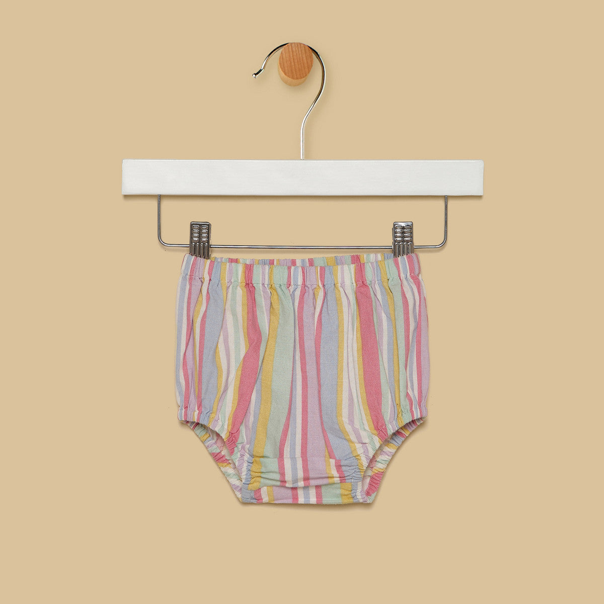 MAX-Striped Linen Dress with Cap and Bloomers
