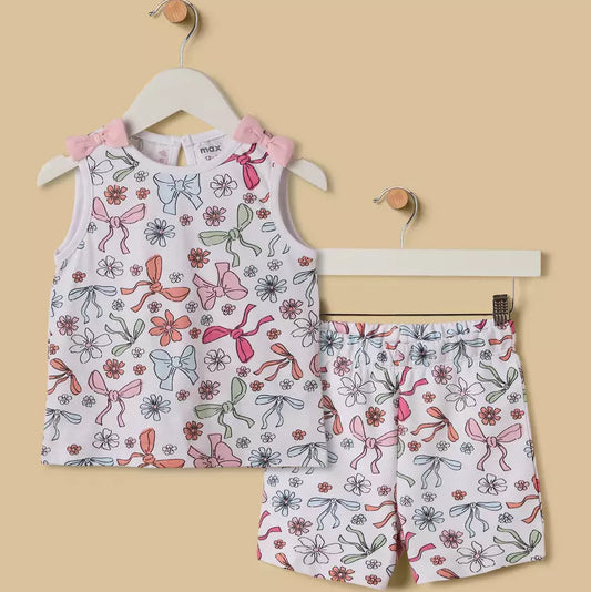 MAX-Bow Print Cotton Top and Shorts Set