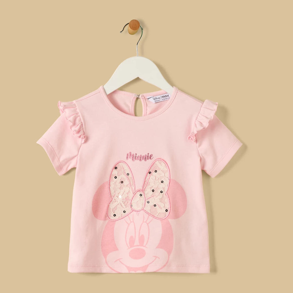 MAX-Minnie Mouse Print Cotton T-shirt and Shorts Set
