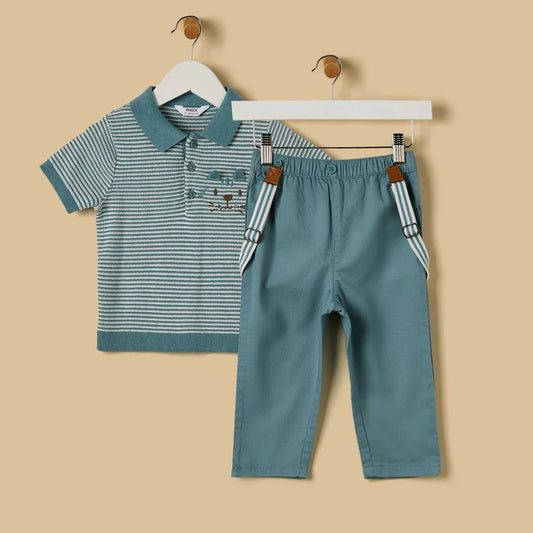 MAX - Striped Polo T-shirt with Pants and Suspenders