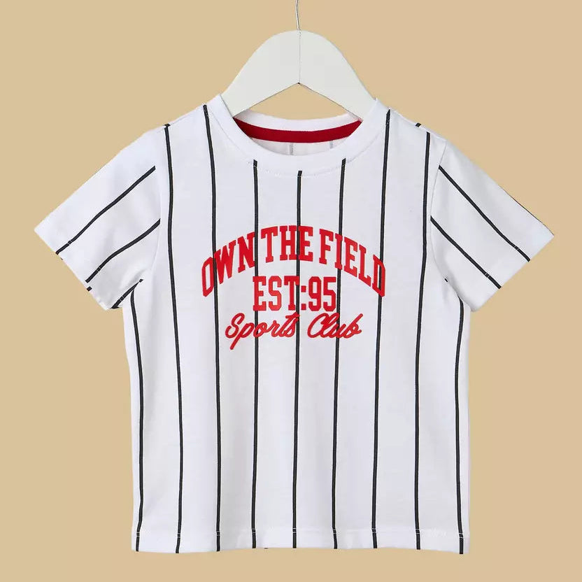 MAX-Varsity Print Striped Cotton T-shirt and Shorts Set