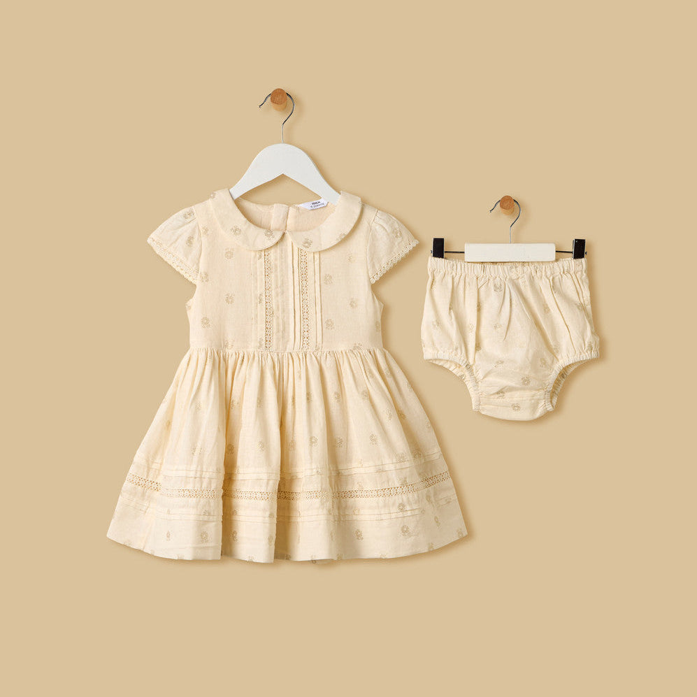 MAX-Foil Print Linen Blend Dress with Bloomers