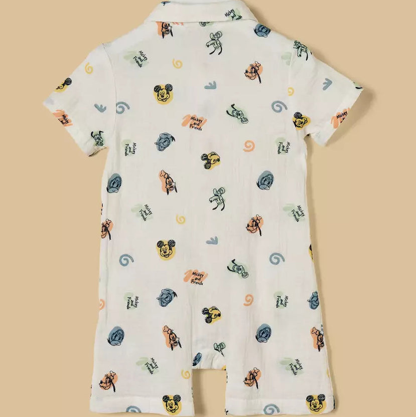 MAX-Mickey Mouse and Friends Print Cotton Romper and Cap