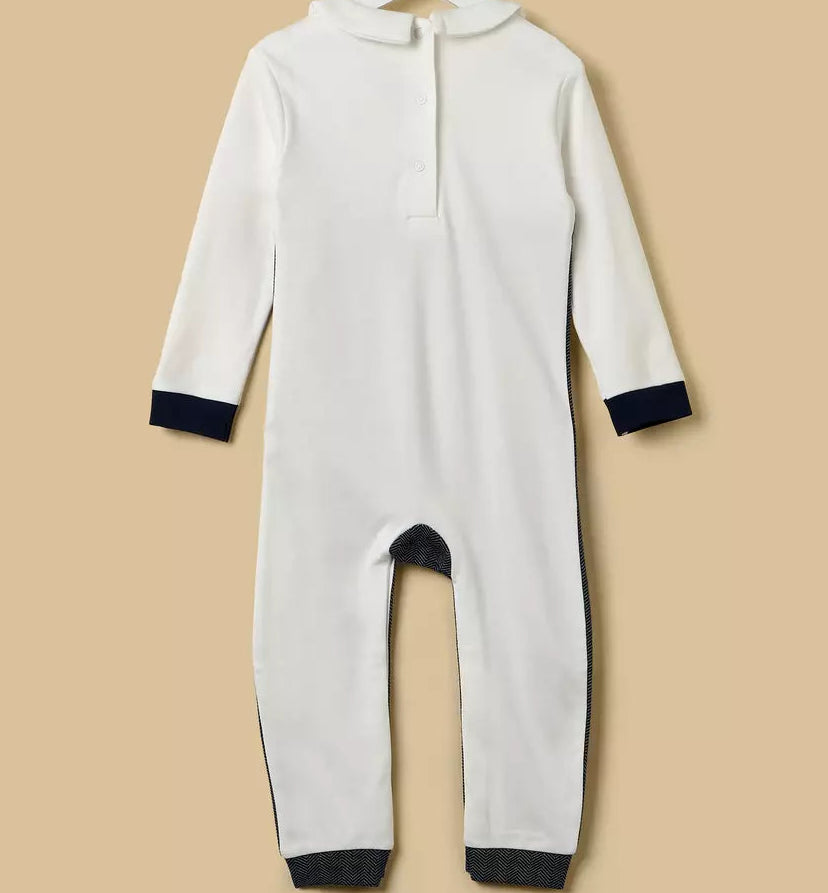MAX-Herringbone Sleepsuit with Bow Tie