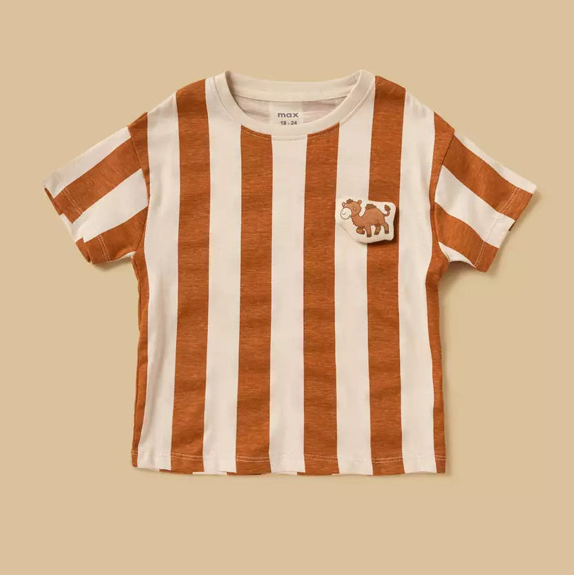 MAX-Striped Cotton T-shirt and Shorts Set with Cap