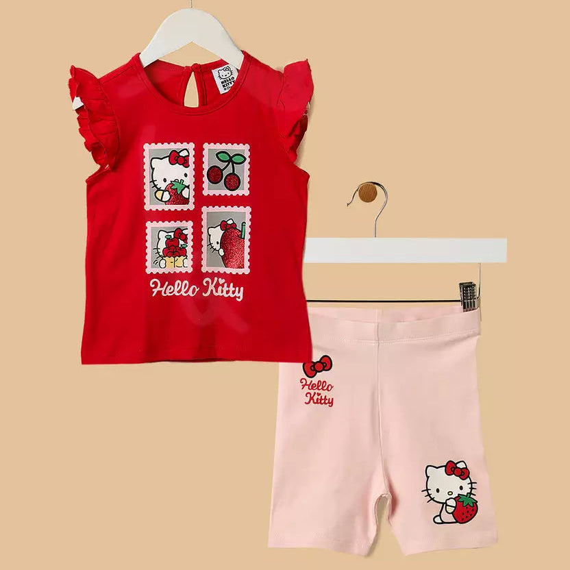 MAX-Hello Kitty Print Top and Short Leggings Set